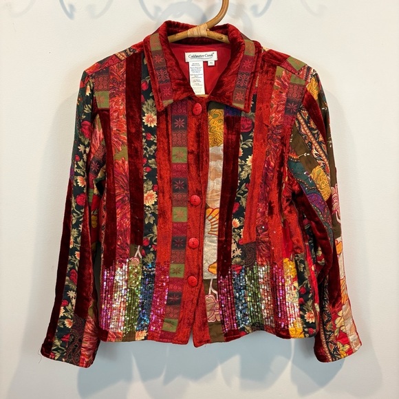 Coldwater Creek Jackets & Blazers - Coldwater Creek Boho Velvet Patchwork Sequin Jacket Size Small Petite
